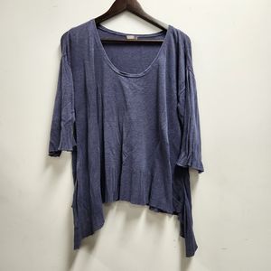 J Jill Womens 3/4 Sleeve Linen Loose Knit Sweater Size XL *Blue V-Neck